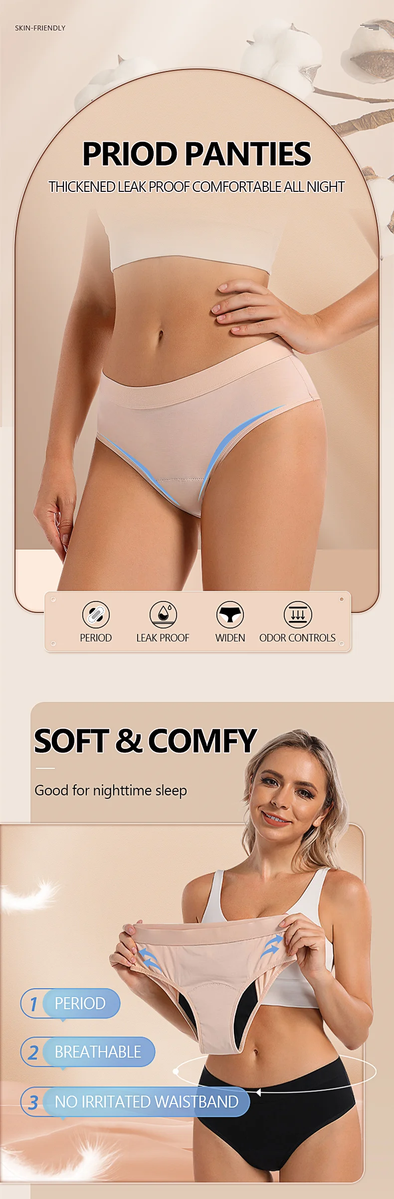 4 Layers Period Panties No Pfas Biodegradable Bamboo Free Odor Culotte