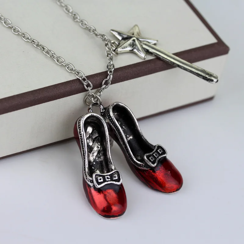 Wizard of Oz Ruby Slippers and Wand Pendant Necklace Wholesale