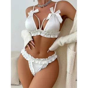 Newly Designed European and American Sexy Lingerie Women's Role-playing Bra Thong Set Lace Maid Popular Women's Lingerie