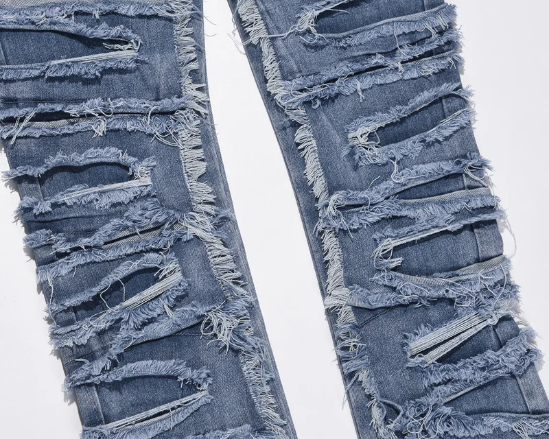 Pánské stylové boyfriend džíny s rozšířenými rukávy, nový design, streetstyle, modré rip džíny_voghion.com