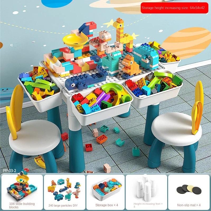 Multifunctional Building Table Kids Activity Big Building Blocks Compatible Educational Children Table Large Block Toys Gifts