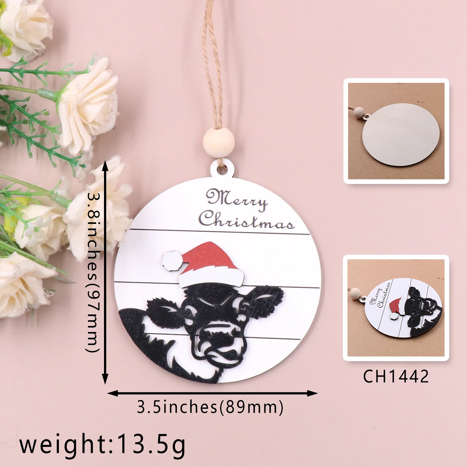 MD141CH1442 1piece-Merry christmas cow with santa hat  | Memorial Christmas Tree Ornament factory