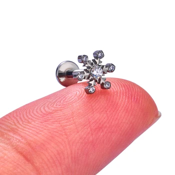 ASTM F136 Titanium Internally Threaded Bezel Set Zircon Flower Labret Lip Ring Titanium Labret Piercing jewelry