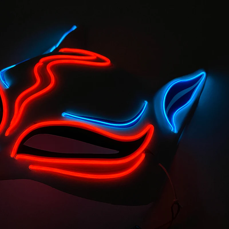 Lustige leuchtende Fuchs-Masken für Damen – Leuchtende Gesichtsmasken für das obere Gesichtsteil – Leuchtet im Dunkeln – Cosplay-Neon-Verkleidungsmasken-Zubehör_voghion.com