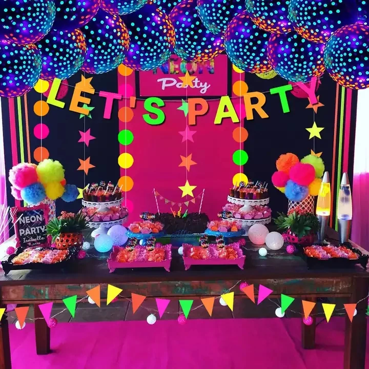 Palmy Let's Party Neon Glow Dot Star Banner In The Dark Reactive Uv ...