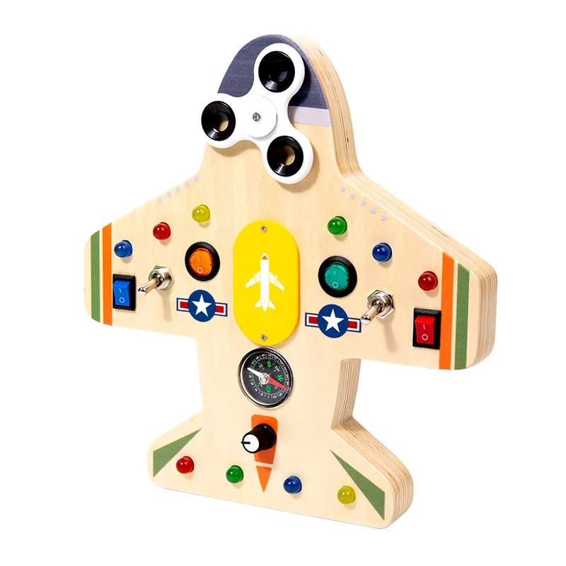 Planche occupée Montessori pour tout-petits de 1 an et plus, interrupteur de lumière LED, avion, forme de violon, activité sensorielle, jouets