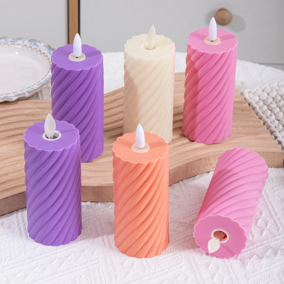 product spiral patterned colored candle flameless led candle birthday party indoor home decoration holiday decoration light-29