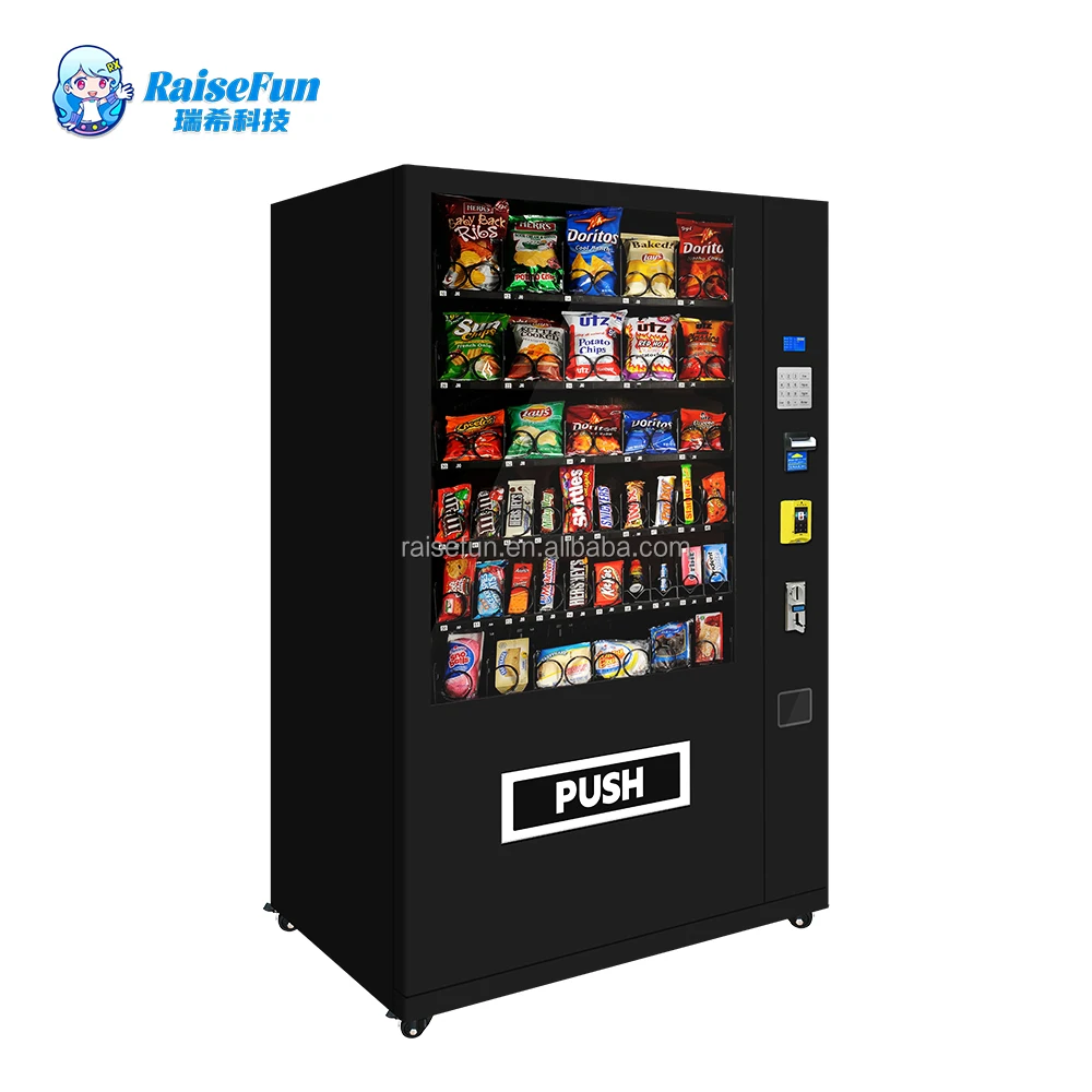 Smart Beverage Food Vending Machine Snack Drink Combo Self Service 24 Hours 60 Slots Small Screen Metal Keypad Vending Machine