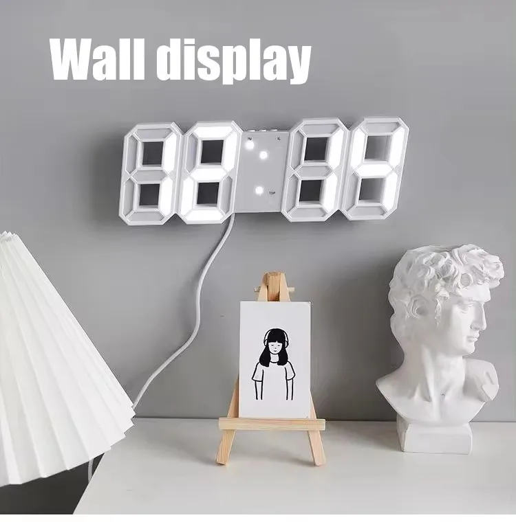 Sophisticated Technology 3D Home Decor Display Temperature and Date Digital Alarm Wall LED Desktop Large Table LED Clock