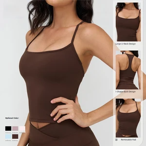 2026 New Breathable Nude Feel Racerback Yoga Tank Top Tight Fit Padded Sports Bra for Women Running Fitness Outdoor Workout