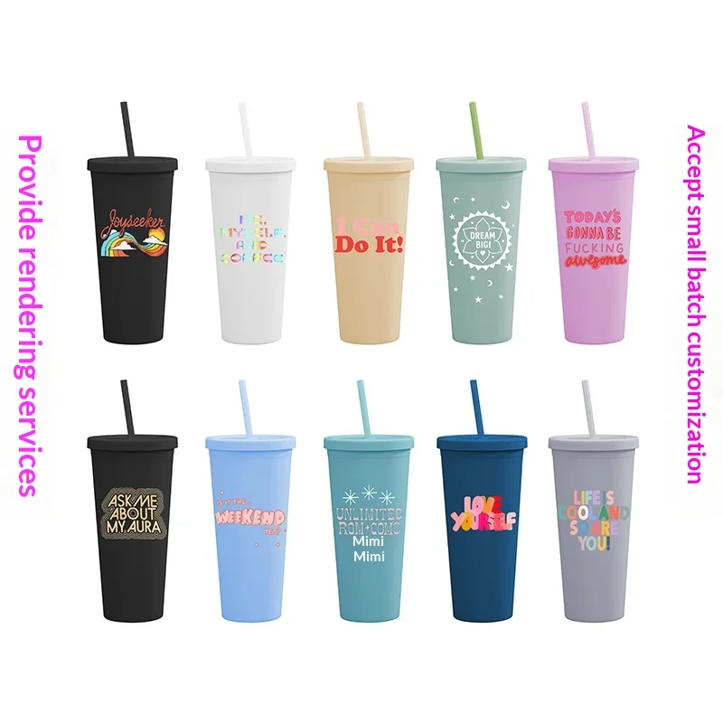 2026 Cross-border Hot-selling Eco-Friendly Double-layer Acrylic Straw Cup 22OZ Large-capacity Outdoor Frosted American Style preview 2