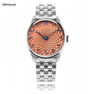 Customized logo 3D Fish Scale Dial Luxury Luminous Stainless Steel Automatic Watch for Men with Arabic Studs