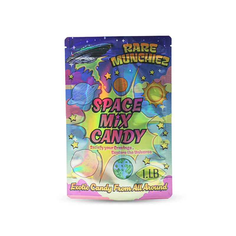 Custom Printed Mylar Bag 3.5g Holographic Ziplock Pouch Mylars Food Bags Smell Proof Holographic Mylar Bag with Logo Print