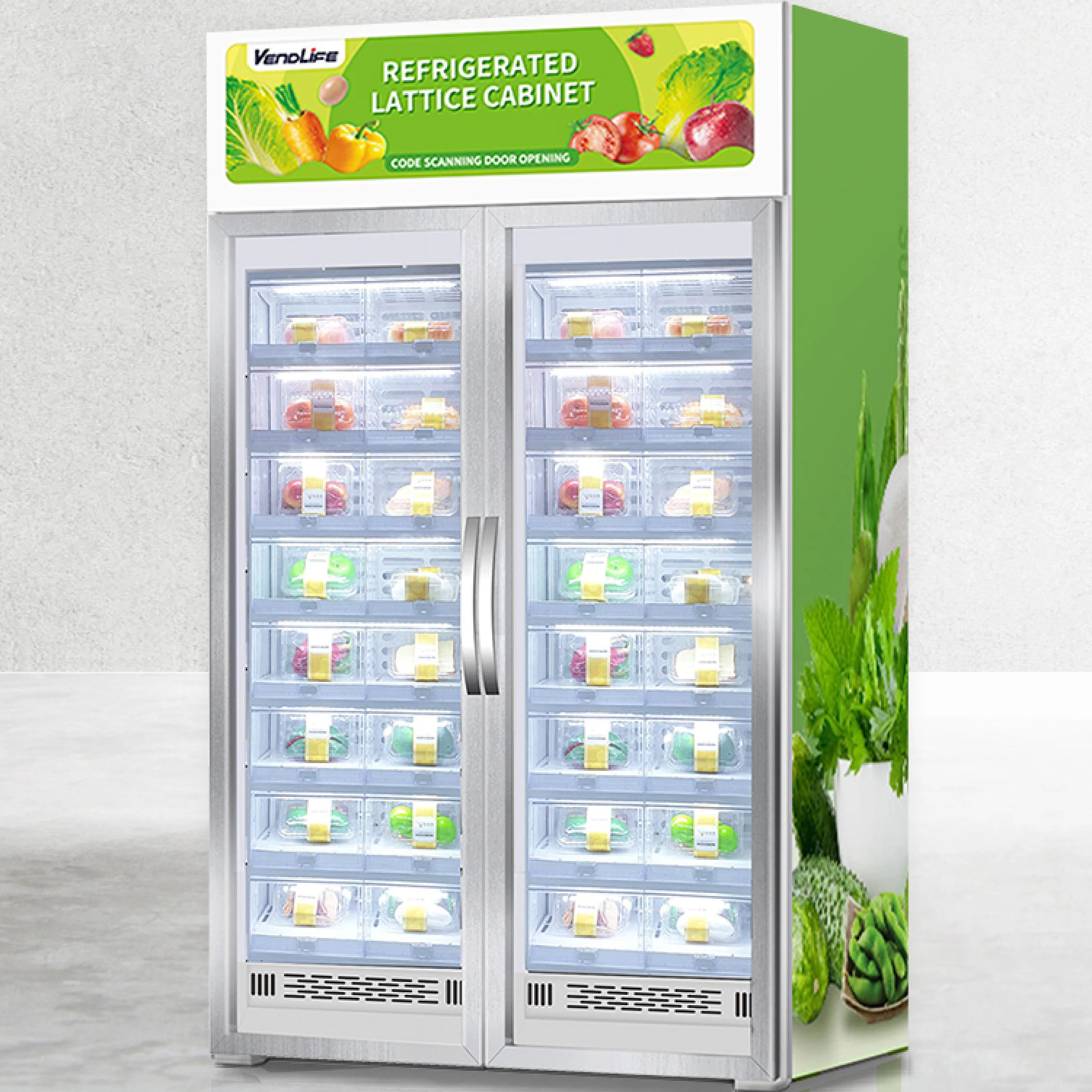 Vendlife 24/7 Selbstbedienungsnahrungsmittel frische Früchte Gemüse Ei Milch Fleisch intelligenter Kühlschrank Gefriertruhe Gewichts-Automat zum Verkauf