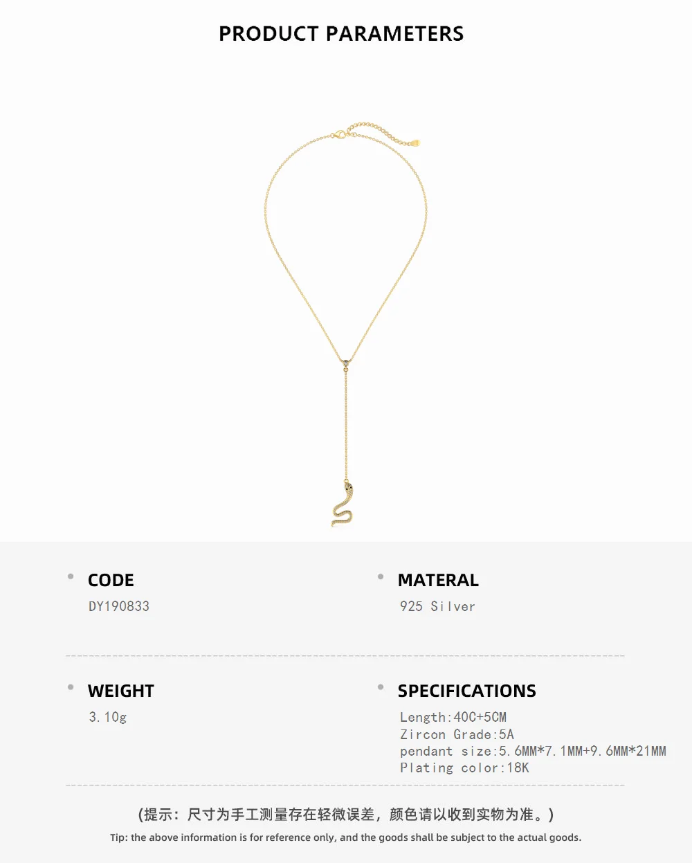 KAKODIY 18K Gold Plated Necklace Zircon Zirconia Exquisite 925 Sterling Silver Charm Chain Snake Pendant Necklace for Women detail 1