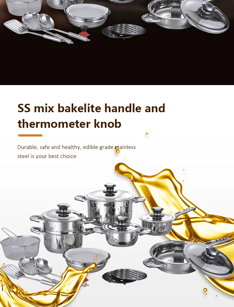 21Pcs Kitchenware Wide Edge Cooking Pots Stainless Steel Casserole Nonstick Cookware Set details