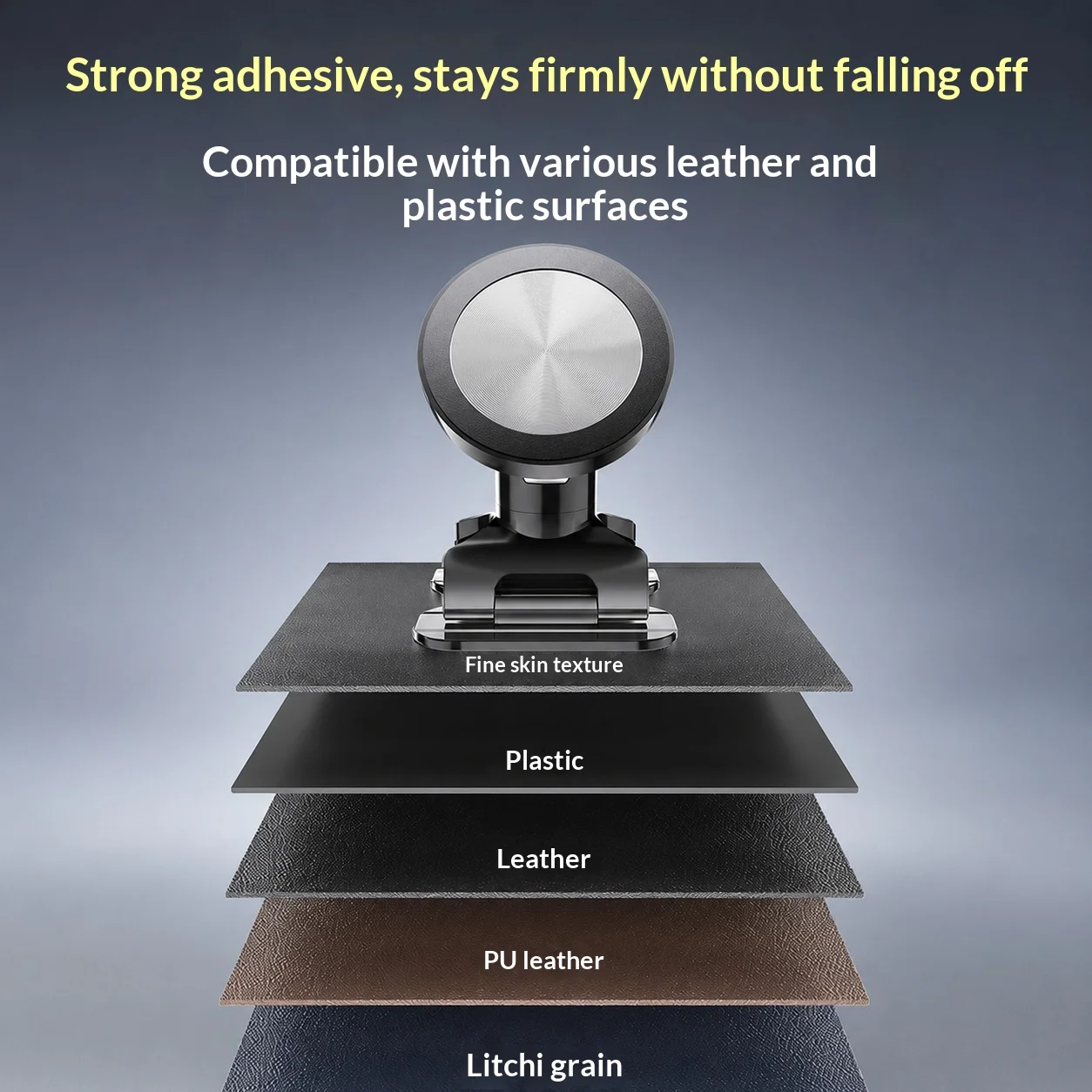 Strong Adhesive Dashboard Phone Mount N52 Magnet Car Console Mount Leather Plastic Surfaces Reusable Heat-Resistant 360 Rotation