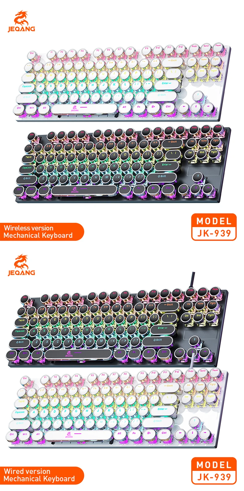 Jeqang JK-939 87-Key Wired Mechanical Keyboard QWERTY Layout with Green Shaft Punk Style for PC Gamers