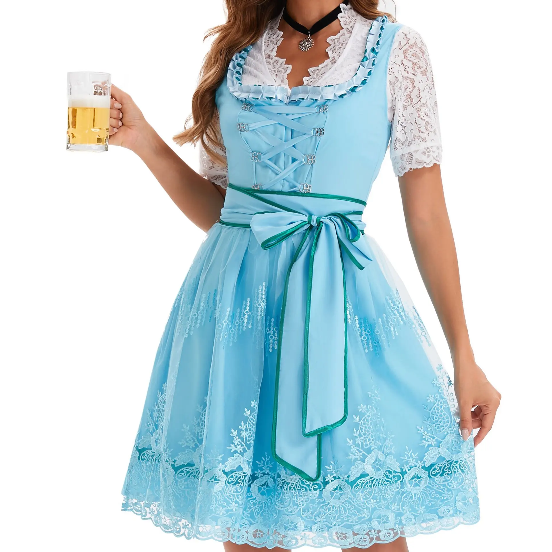 Bayrisches Dirndl-Kostüm Für Damen – Oktoberfest-Outfit In Schwarz-Pink, Inkl. Schürze