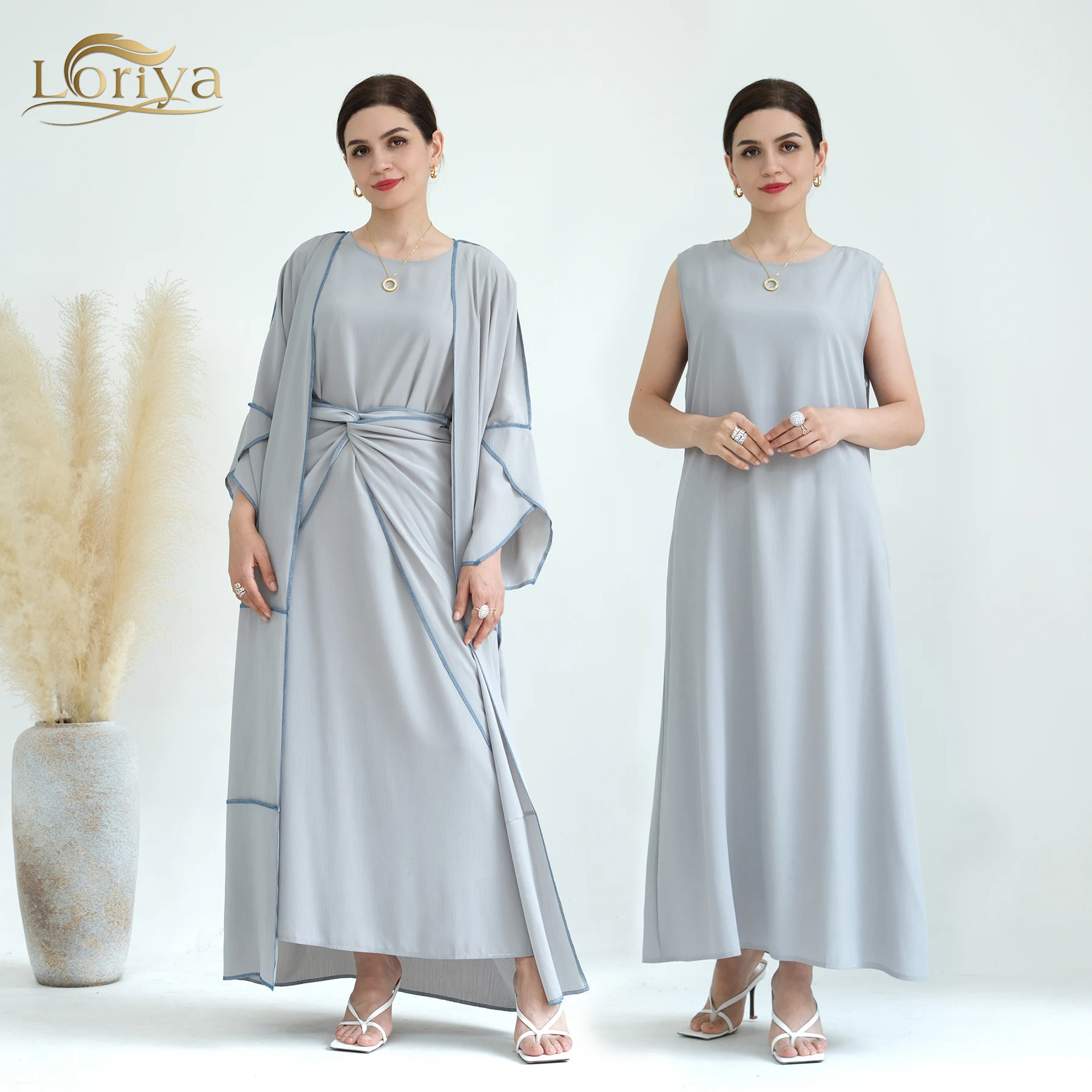 Best Selling Women Fashion Dress Ethnic Clothing 3pcs Abaya Set Front Open Abaya and Inner Dress Muslim Clothing