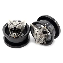 Set of 5 316L Stainless Steel Bobcat Ear Plugs Gold Plated Body Jewelry Piercing Gauges Expanders Stretchers for Wedding Gift