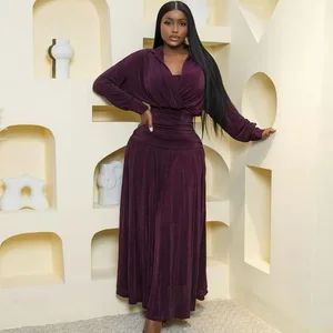 Factory Wholesale Autumn Winter French Vintage Midi Dress Women Turn-down Collar Metal Buckle Decorated Draped Elegant Dress