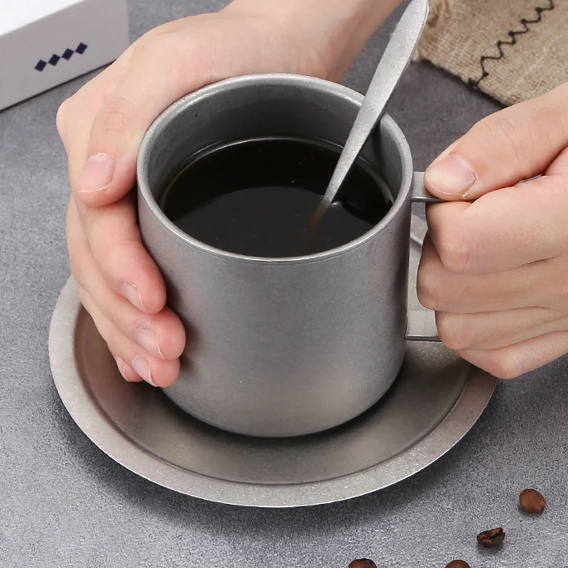 Japanese Industrial Style Vintage Frosted Stainless Steel Coffee Cup Set