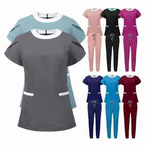 Wholesale Custom Logo Unisex Round Neck Top and Jogger Pant Hospital Scrub Sets With Rayon Blend Fabric Fashion Medical Uniforms