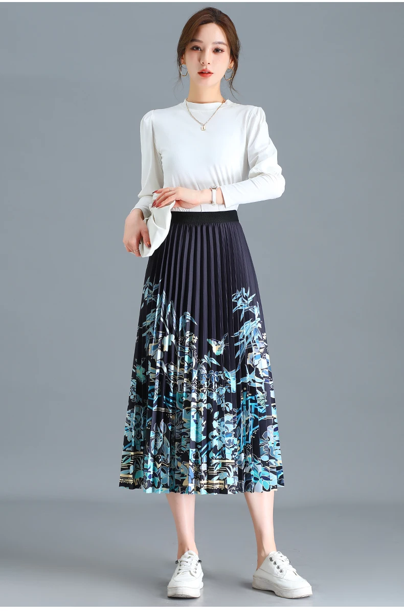 Fashion Print Pleated Skirt Temperament Slimming Skirt - Buy New ...