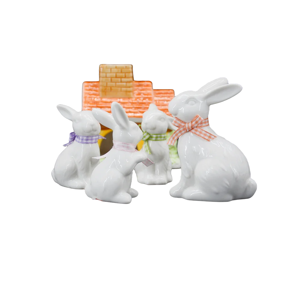 Factory OEM Custom Easter Rabbit Ceramics Decorative Bunny Ornaments Standing