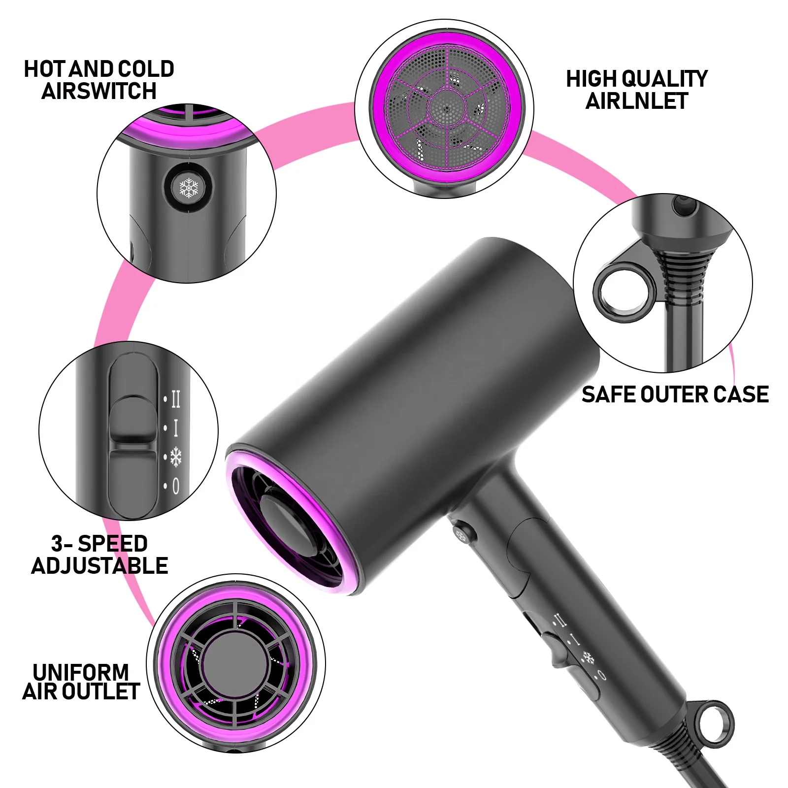 New Style Folding Hair Dryer Professional Strong Wind Super Ionic 1800W Negative Ion Blow Dryer