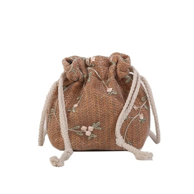 Mini Grass Woven Bucket Bag Single Shoulder Crossbody Other Textile Packaging