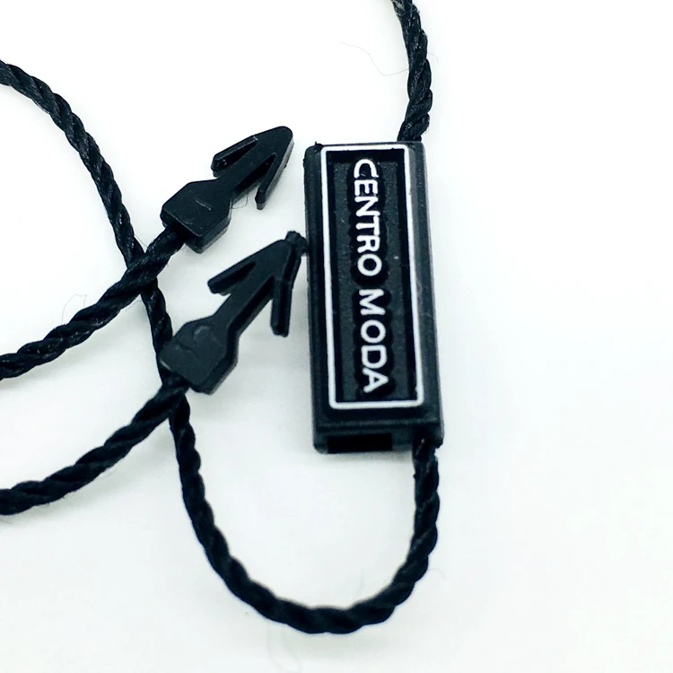 Custom 3D Embossed Name Logo Plastic Hang Seal Tag String for Clothing