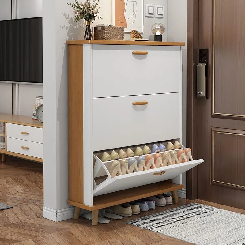 Large Capacity Ultra-Thin Modern Design Metal Vertical Shoe Rack Multi-Layer Entrance Door Wall Cabinet White Shoe Cabinet
