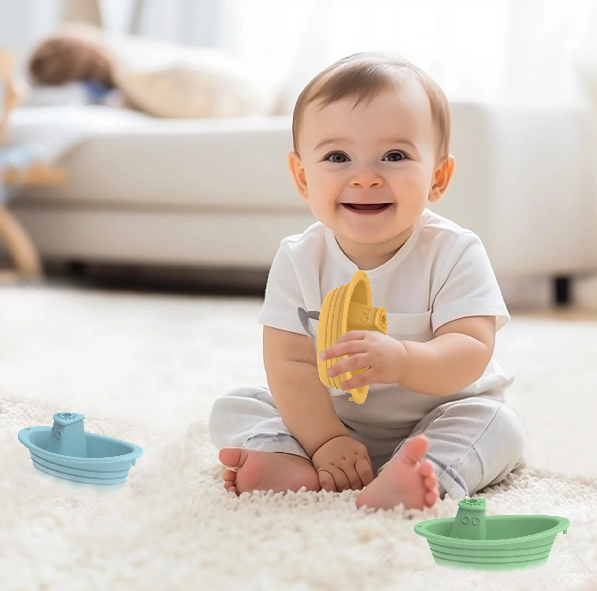 Wellfine Bpa Free Food Grade Silicone Boat Floating Bath Toy Toddler