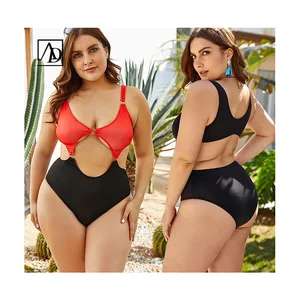 Hollow Out Solid Black Sexy V Neck One Piece Swimwear Plus Size Women Swimsuit