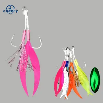 Cheery High Quality Double Hook Metal Jig with High Carbon Steel Hook Ribbon Silicone Skirt Fishing Lure for Marine Fishing – Soft Lure – view 2