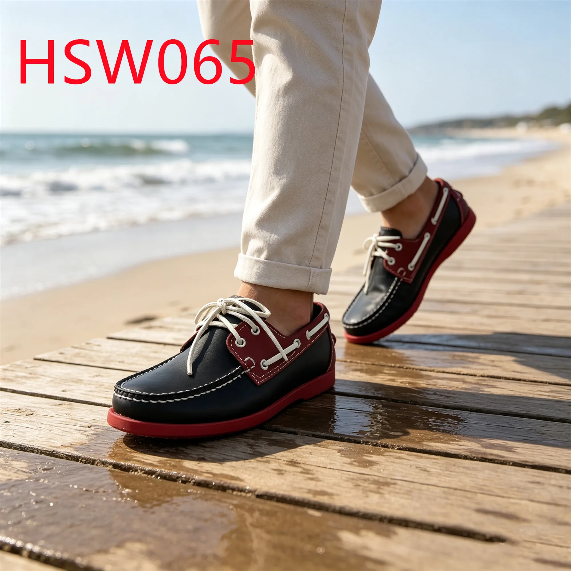 HY,Outdoor Activities Stitching Rubber Sole Lace-up Hua Singh Nautical Shoes Contrasting Color Upper Unisex Boat Shoes HSW065