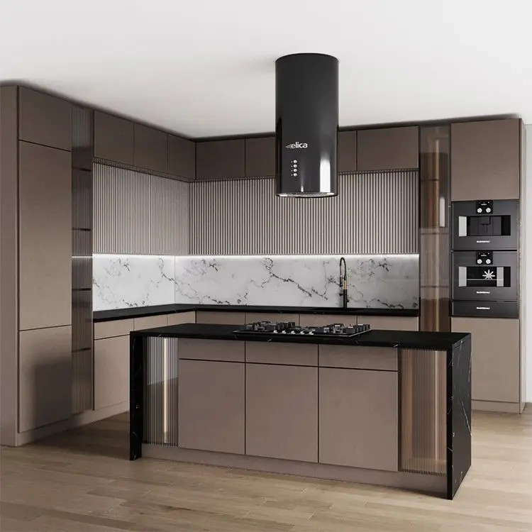 Textured Advanced Wood Plywood Quality Kitchen Cabinet Hot Sale Modern Stainless Steel Furniture Modular Kitchen Cabinet