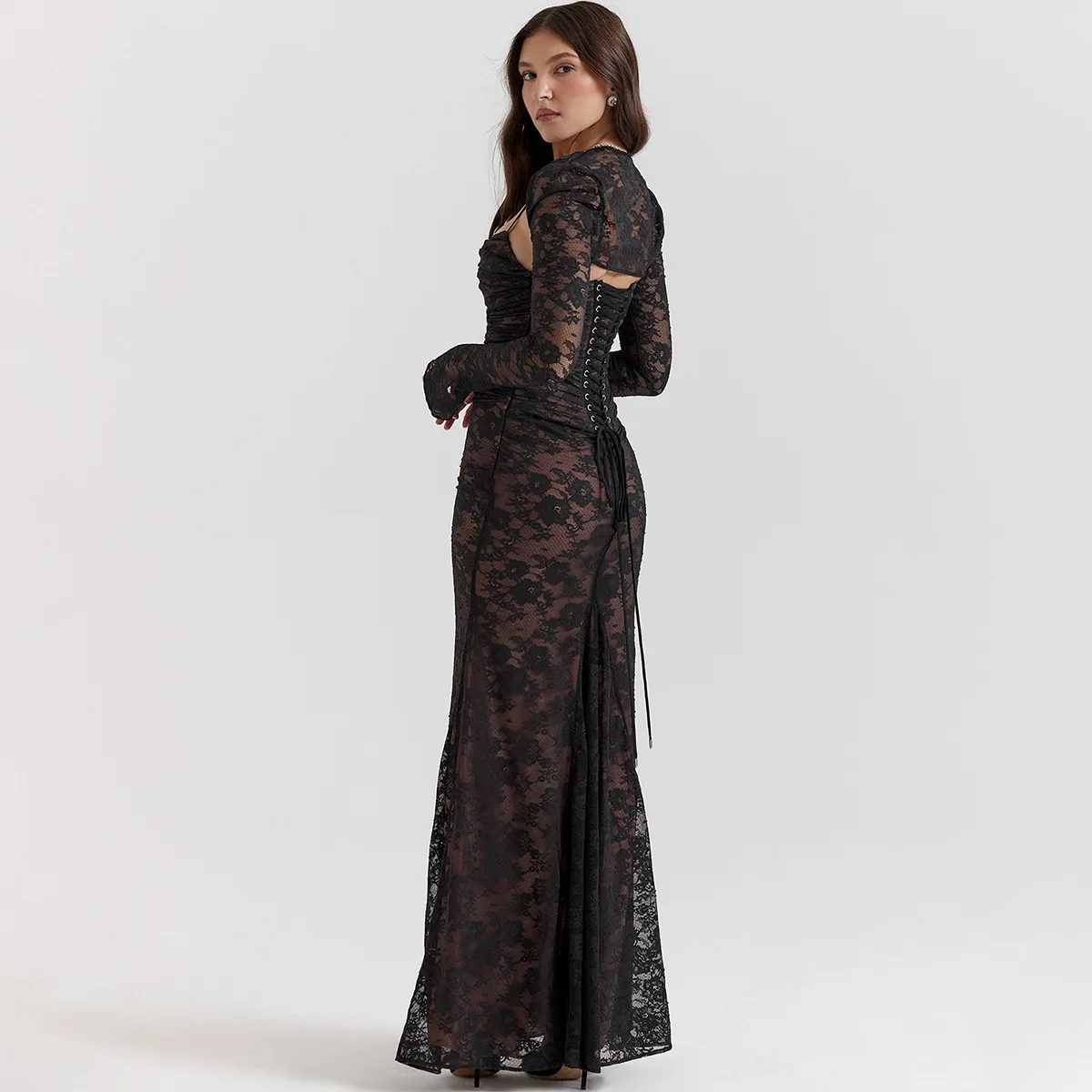 chinese dress ladies White Lace Maxi Kaftan Porto – OutDazl