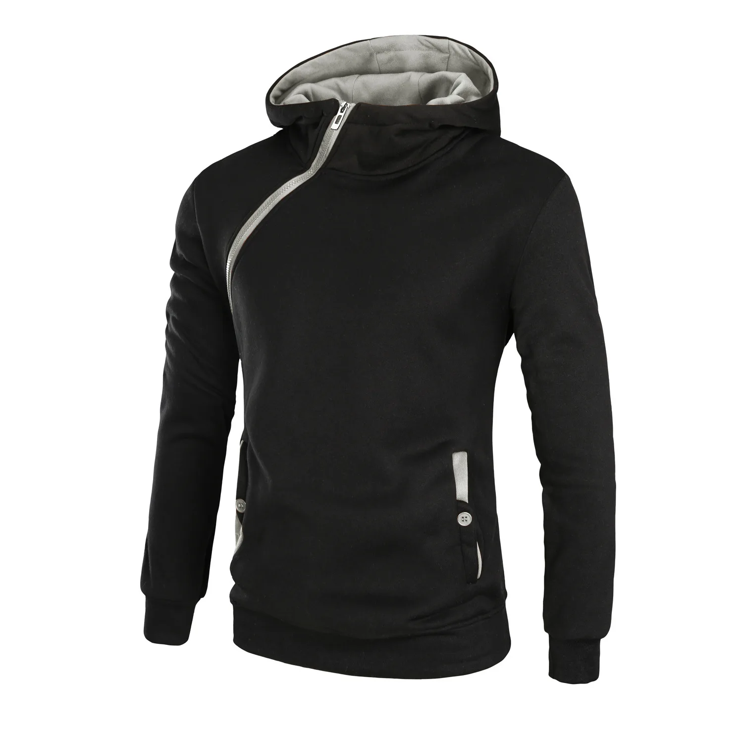 Winter Custom logo Oblique Half Zipper Hoodies Casual Sweatshirt With  Colorful Hood Men