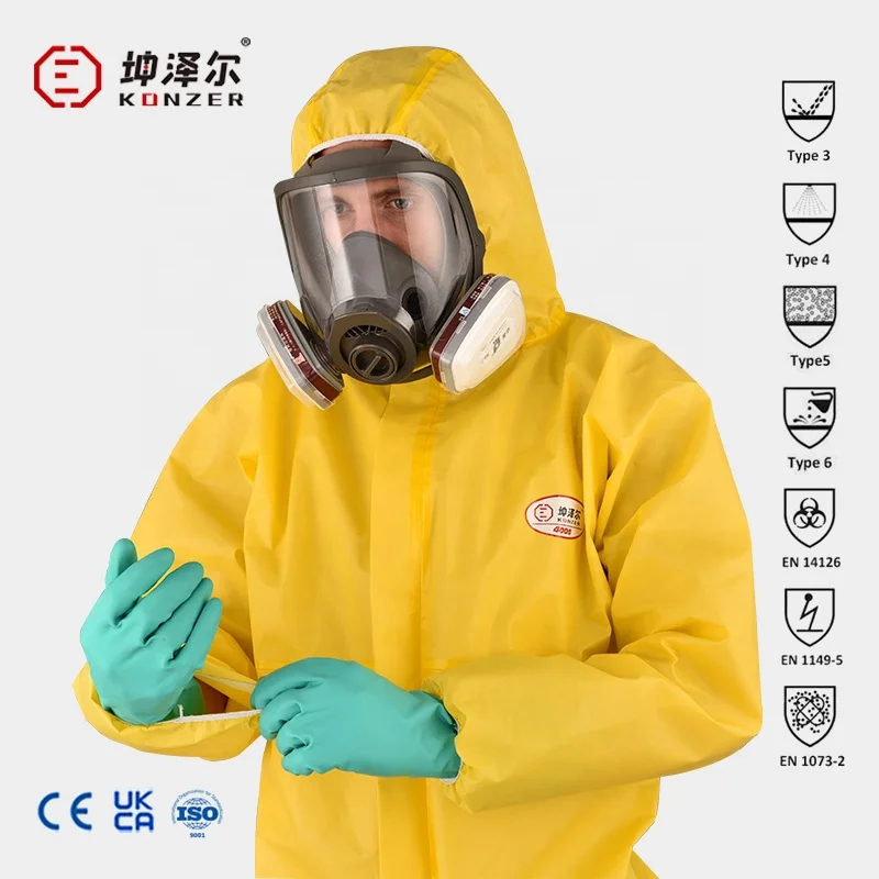Type 3B/Type 4B Konzer Brand Yellow HDPE Disposable  Protective Hazmat-suit Nonwoven Chemical Coverall pink Mechanic Coveralls