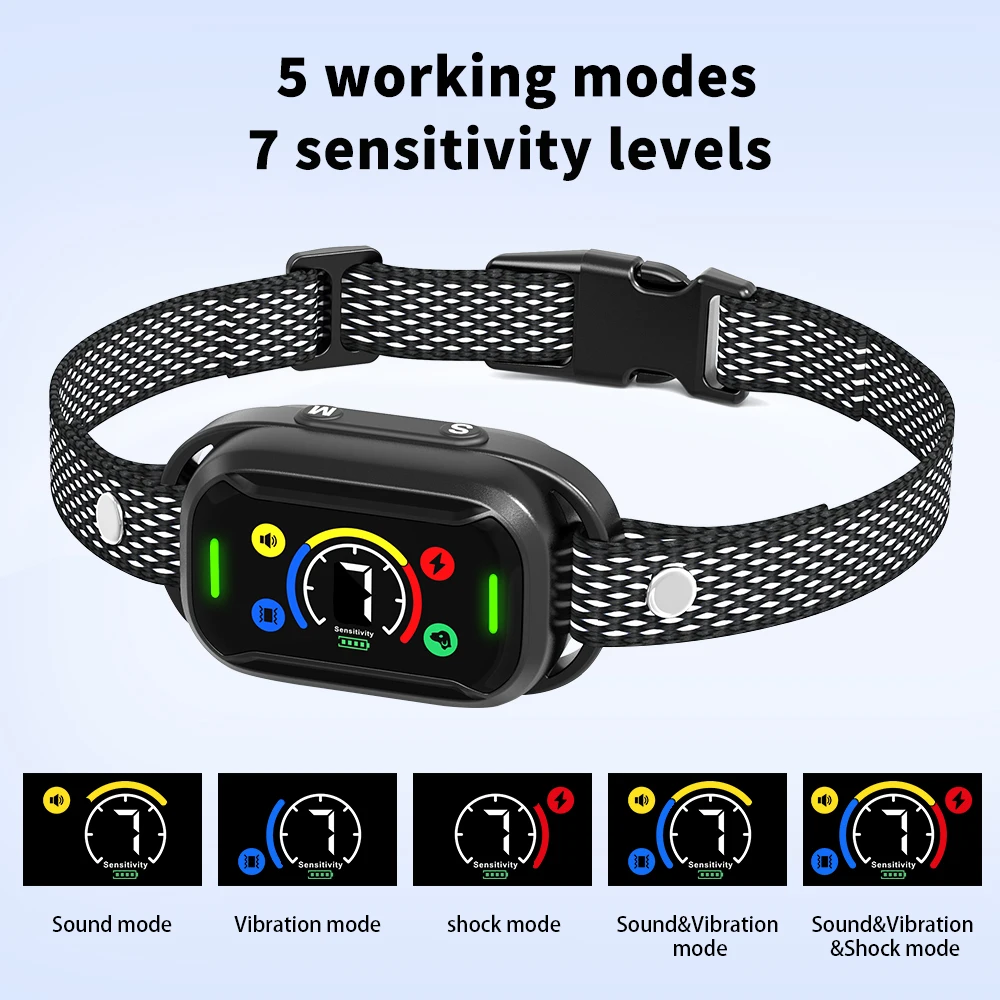 TIZE New Product Patent Design Smart  Dog Anti Bark Collar Vibration Anti-bark Collar with Color Screen