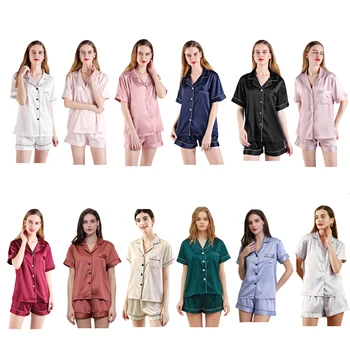 Fung  3034  Short Pajamas Bridal Night  Wear Short Ladies Silk Pyjamas Satin Pajamas Set