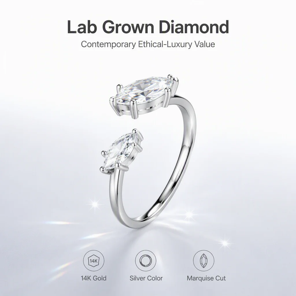 14K Gold Horse's Eye Lab Grown Diamond Ring Lab Created Diamond Engagement Ring Marquise Lab Diamond Rings for Women