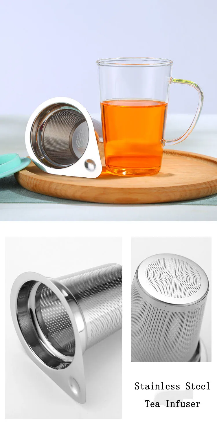 Custom Tea Infuser Glass Mug With Tea Infuser And Silicone Lid Taza De