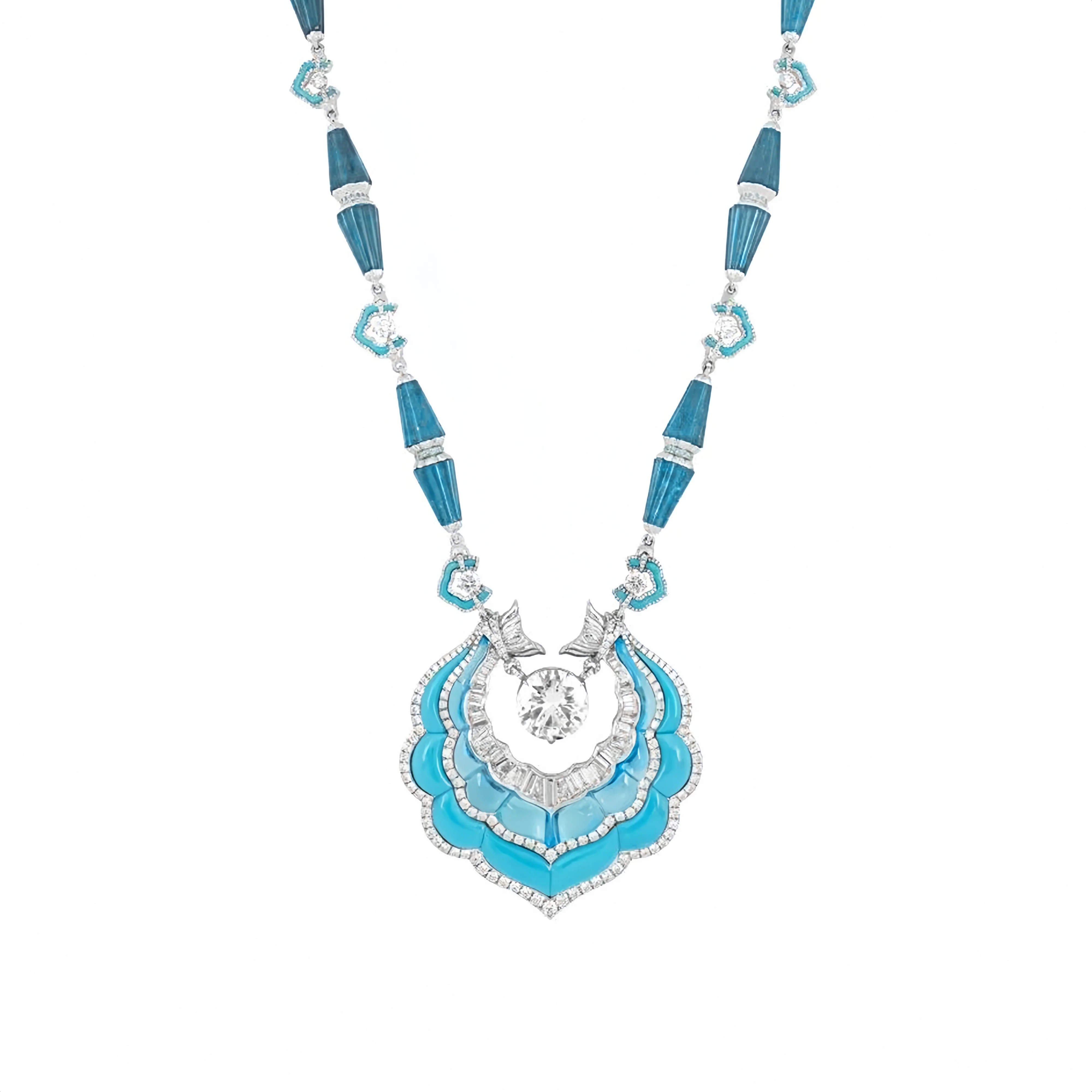 MUSHAN Jewelry Factory 925 Silver Necklaces for Women Luxury High Carbon Diamond and Synthetic Blue Pine Stone Pendant Necklace