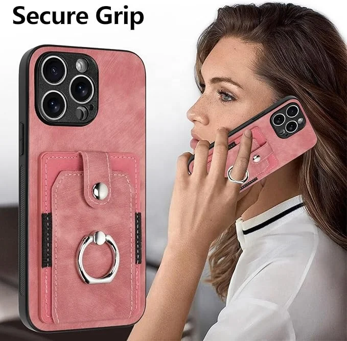 Laudtec Funda billetera para iPhone 11 12 13 14 15 16 pro max con soporte para tarjetas, rotación, soporte para anillo de dedo, funda de teléfono de PU cuero  