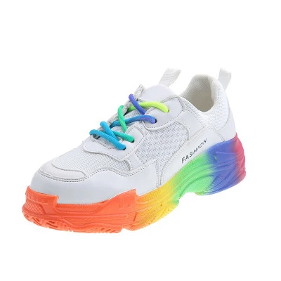 
Кроссовки женские на платформе, дышащие, на шнуровке, увеличивающие рост, повседневная обувь на массивной подошве, радужные цвета 