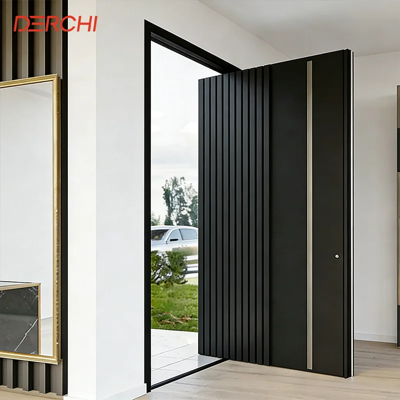 DERCHI Exterior Pivot Door Face Recognition Luxury Security Aluminum Entrance Door Modern Bullet Proof Home Front Entry Door